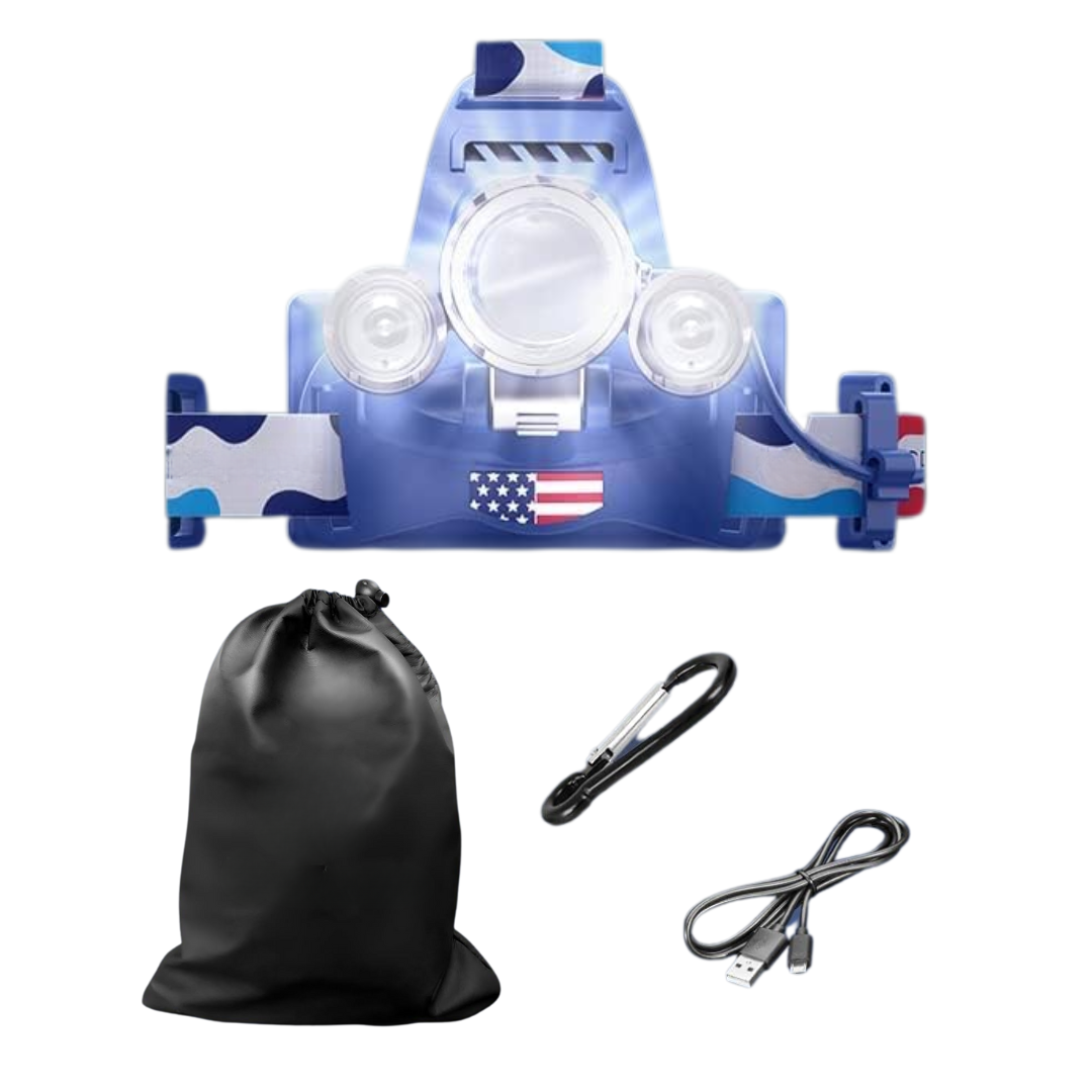 Rechargeable LED Headlamp with Adjustable Focus and Red Light Mode