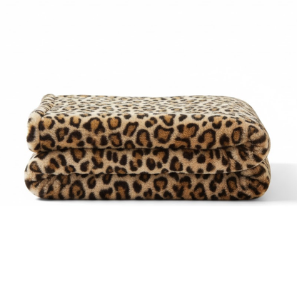 Fleece Blanket with Leopard Pattern for Sofa, Bed, Travel, Camping