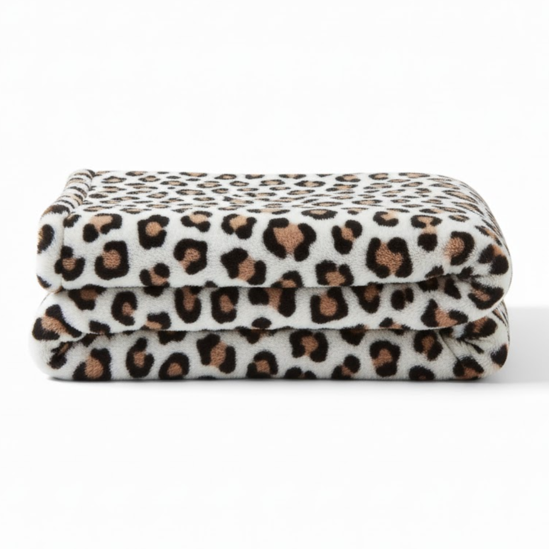 Fleece Blanket with Leopard Pattern for Sofa, Bed, Travel, Camping