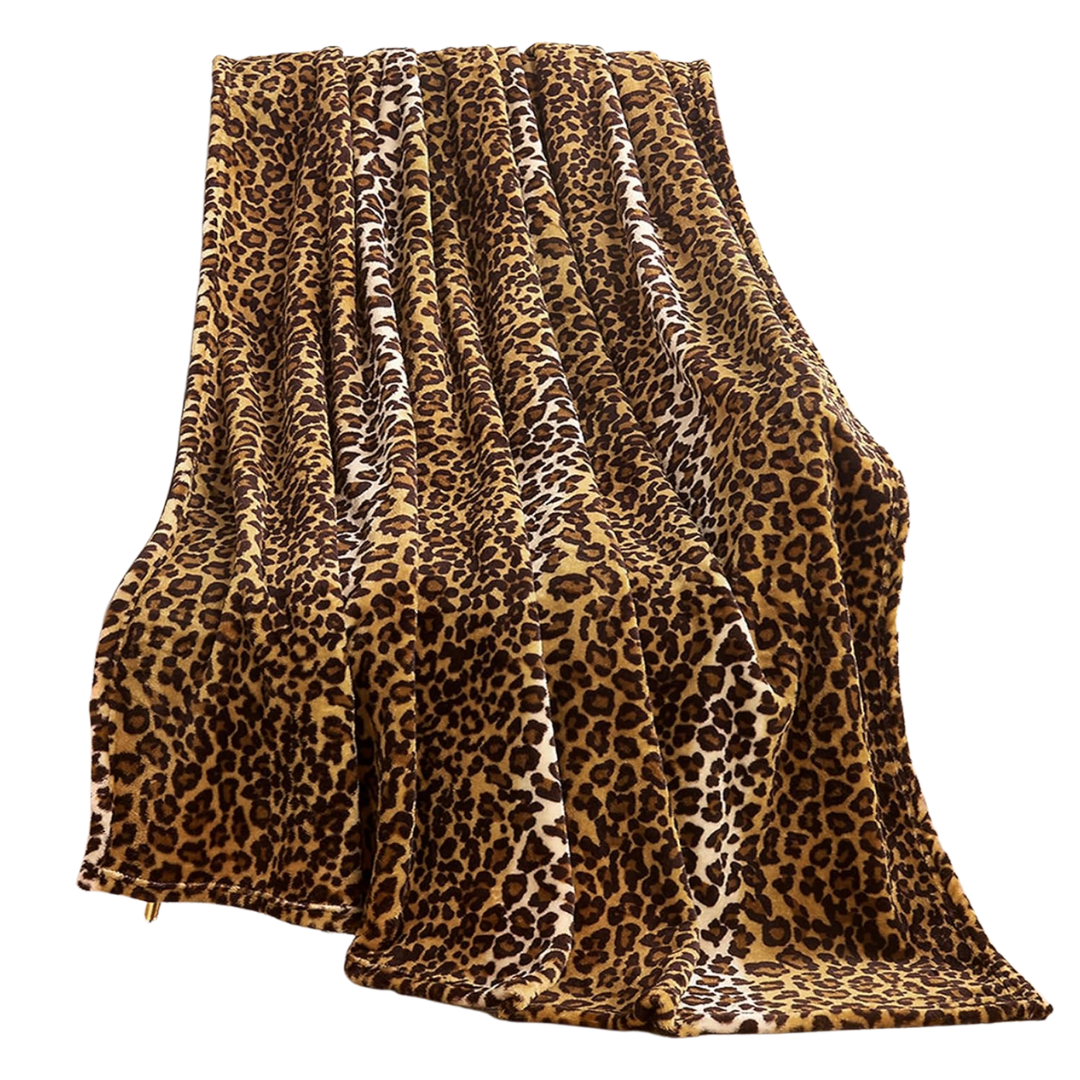 Fleece Blanket with Leopard Pattern for Sofa, Bed, Travel, Camping