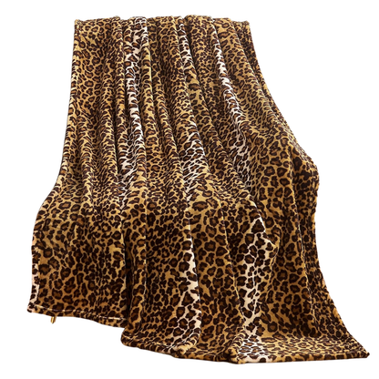 Fleece Blanket with Leopard Pattern for Sofa, Bed, Travel, Camping