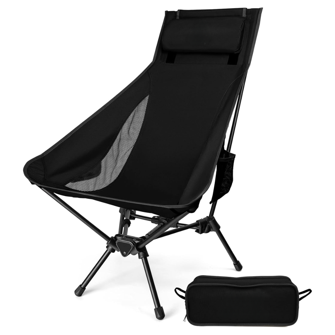 High Back Aluminum Folding Chair with Pillow for Camping
