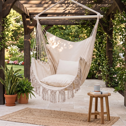 Hammock Chair with Cushions and Storage Pocket – 500 lb Weight Limit