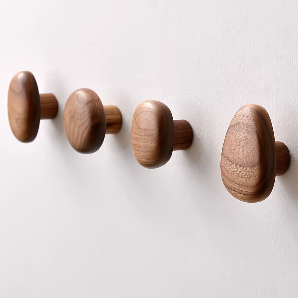 Elegant Natural Wood Hooks - Set of 4 Stylish Wall Hangers