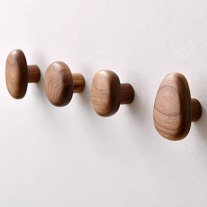 Elegant Natural Wood Hooks - Set of 4 Stylish Wall Hangers