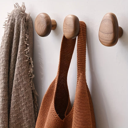 Elegant Natural Wood Hooks - Set of 4 Stylish Wall Hangers
