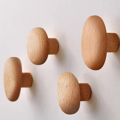 Elegant Natural Wood Hooks - Set of 4 Stylish Wall Hangers