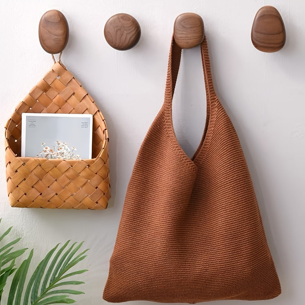Elegant Natural Wood Hooks - Set of 4 Stylish Wall Hangers