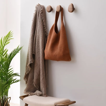 Elegant Natural Wood Hooks - Set of 4 Stylish Wall Hangers