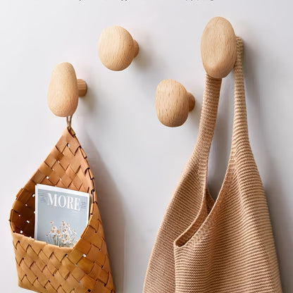 Elegant Natural Wood Hooks - Set of 4 Stylish Wall Hangers