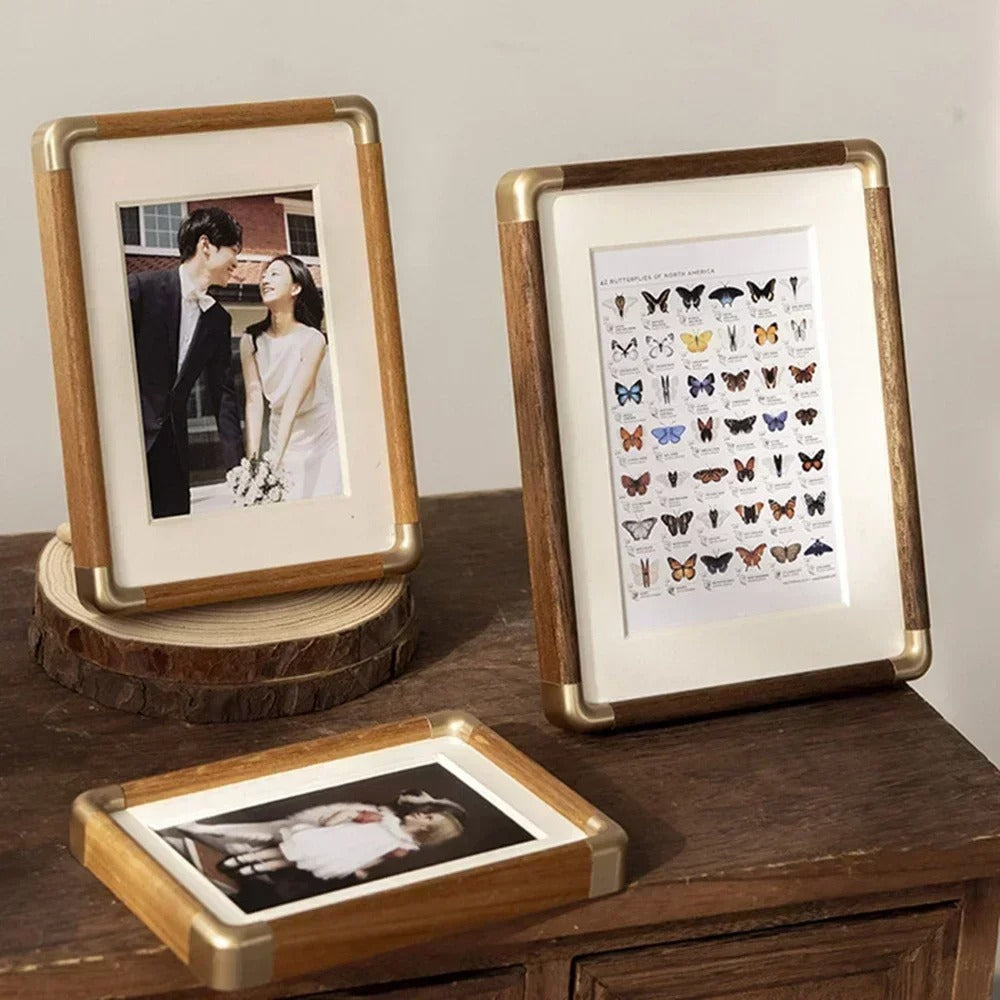Classic Wood and Brass Photo Frame for Elegant Display