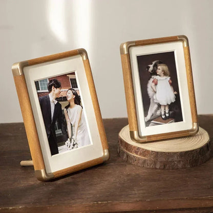 Classic Wood and Brass Photo Frame for Elegant Display