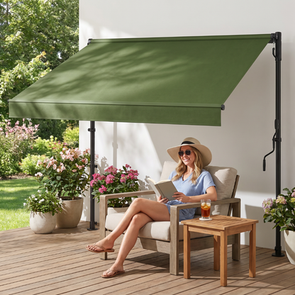 Height Adjustable 118-Inch Manual Patio Awning for Sun Protection