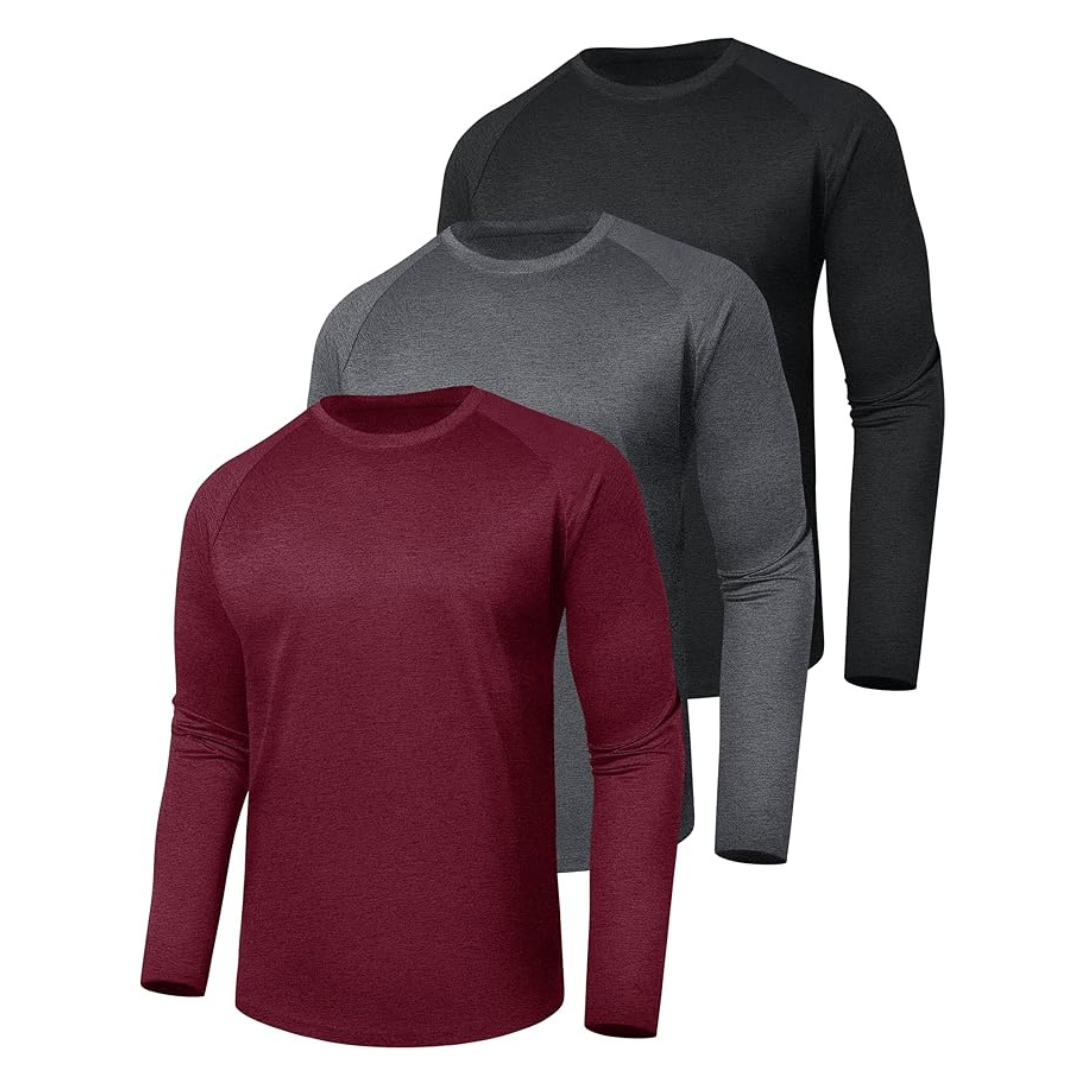 3-Pack of Long Sleeve Shirts for Men, Stretchy Quick-Dry Material