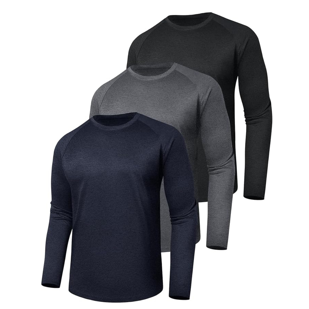 3-Pack of Long Sleeve Shirts for Men, Stretchy Quick-Dry Material