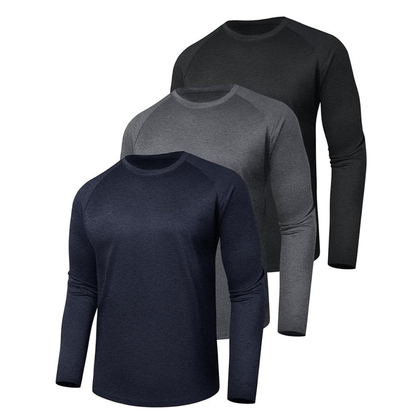 3-Pack of Long Sleeve Shirts for Men, Stretchy Quick-Dry Material