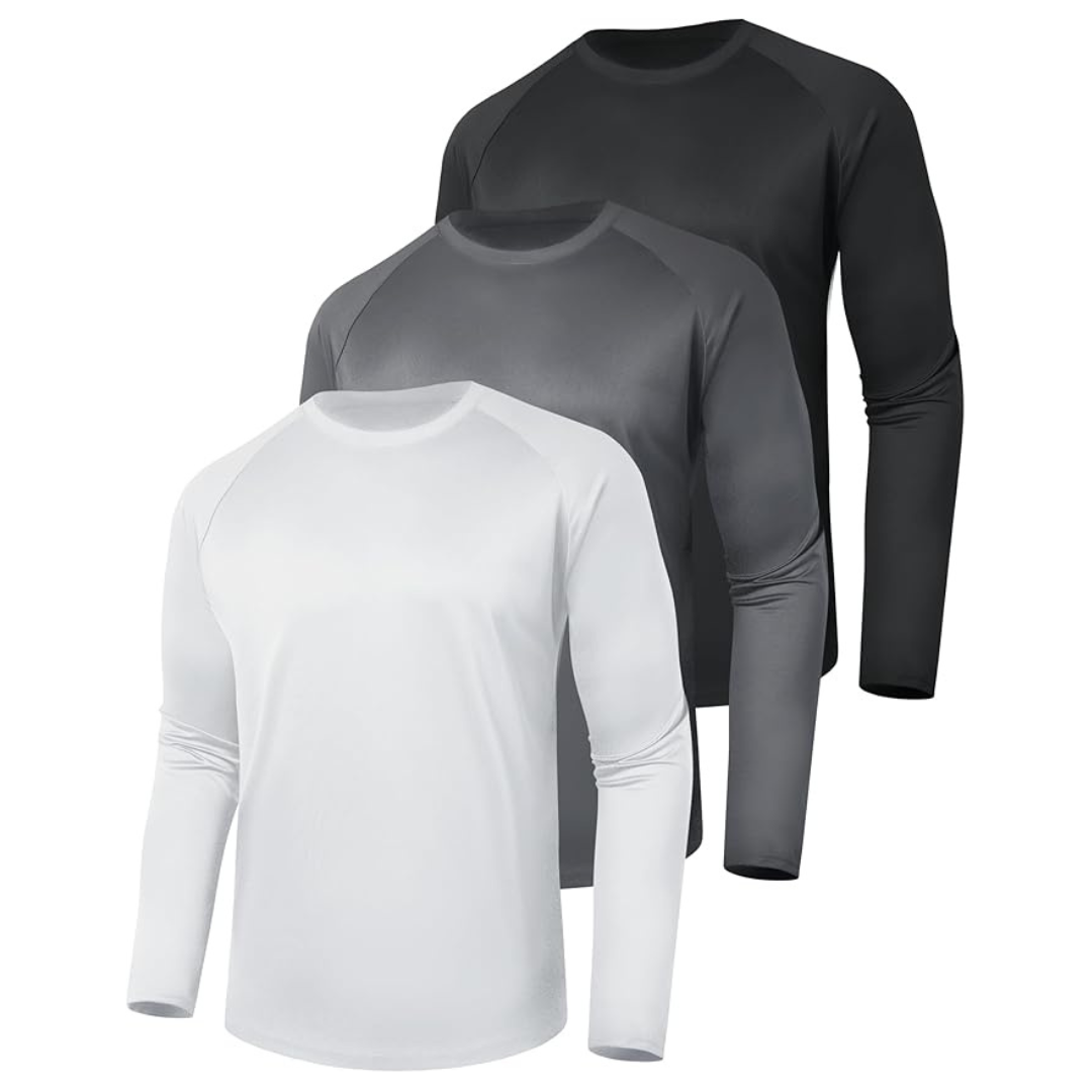 3-Pack of Long Sleeve Shirts for Men, Stretchy Quick-Dry Material