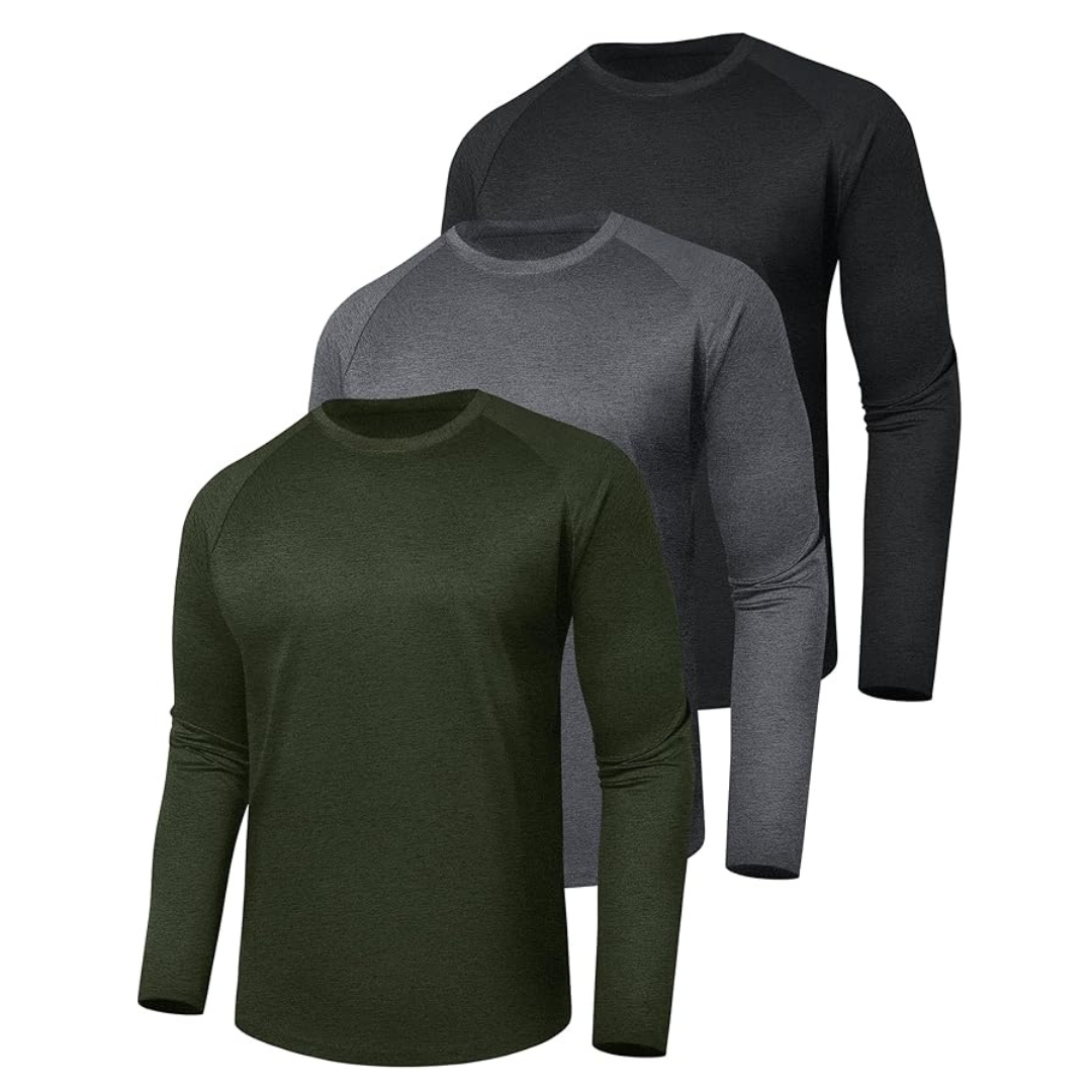 3-Pack of Long Sleeve Shirts for Men, Stretchy Quick-Dry Material