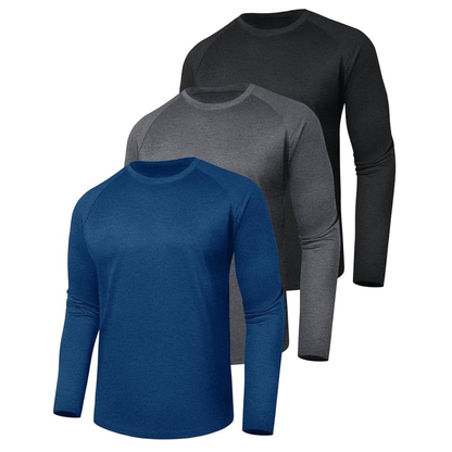 3-Pack of Long Sleeve Shirts for Men, Stretchy Quick-Dry Material