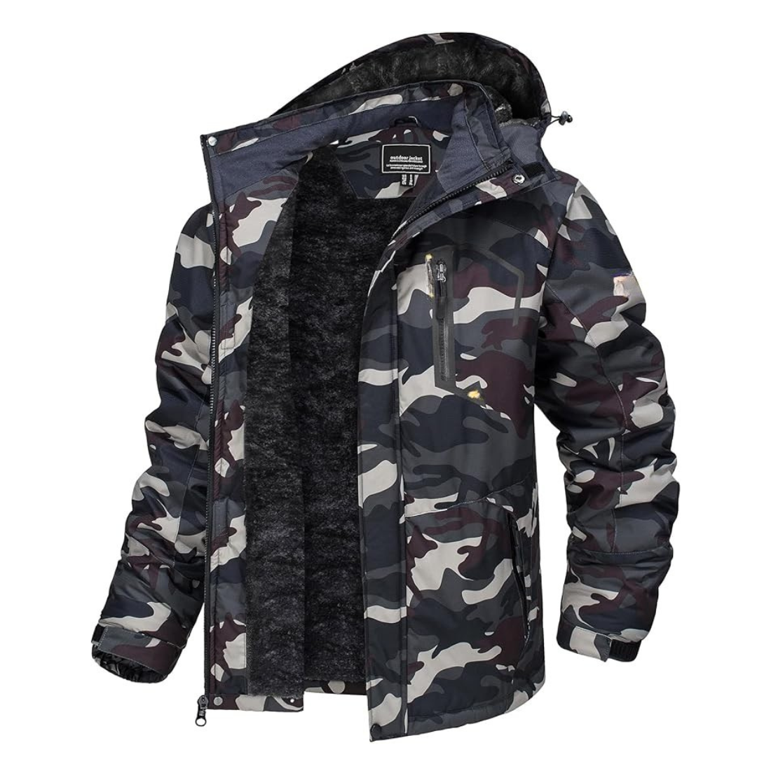 Water-Resistant Fleece Jacket for Men with Removable Hood for Skiing
