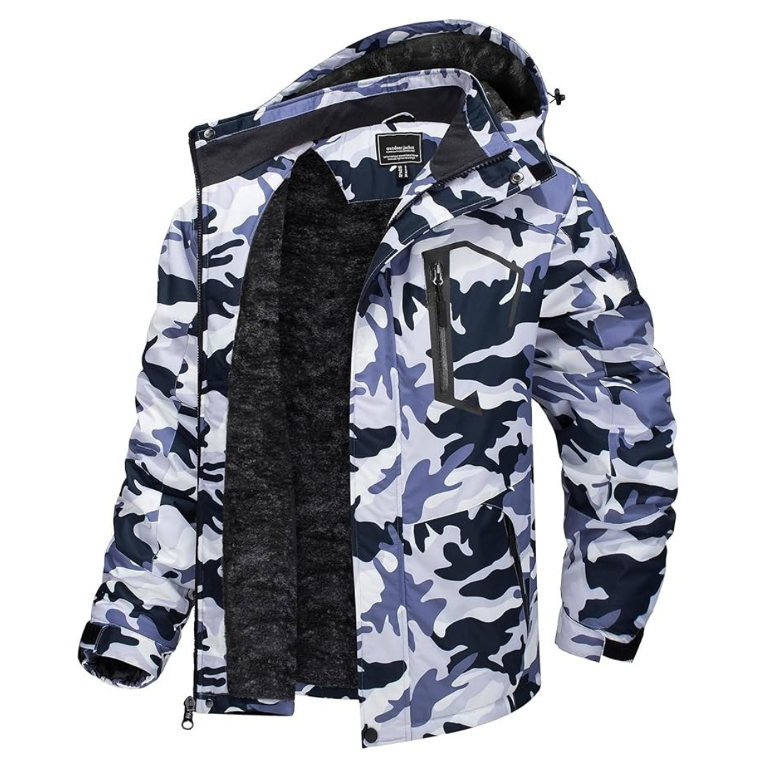 Water-Resistant Fleece Jacket for Men with Removable Hood for Skiing