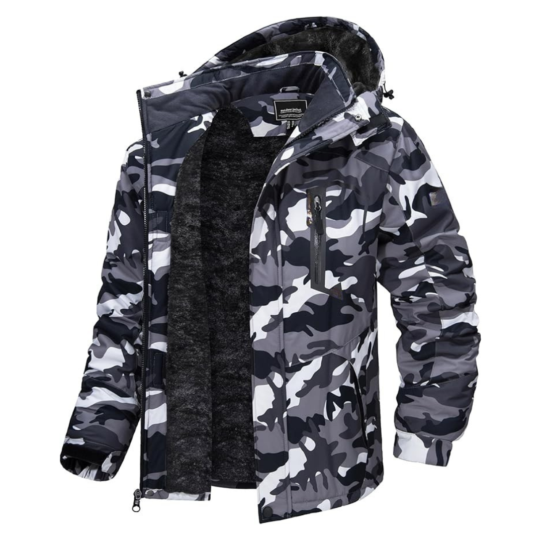 Water-Resistant Fleece Jacket for Men with Removable Hood for Skiing