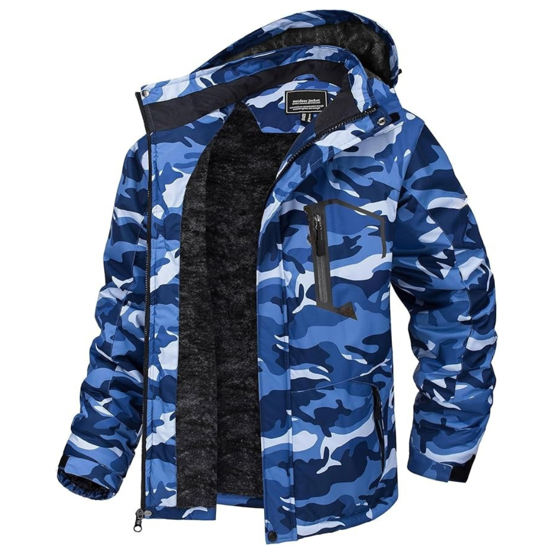 Water-Resistant Fleece Jacket for Men with Removable Hood for Skiing