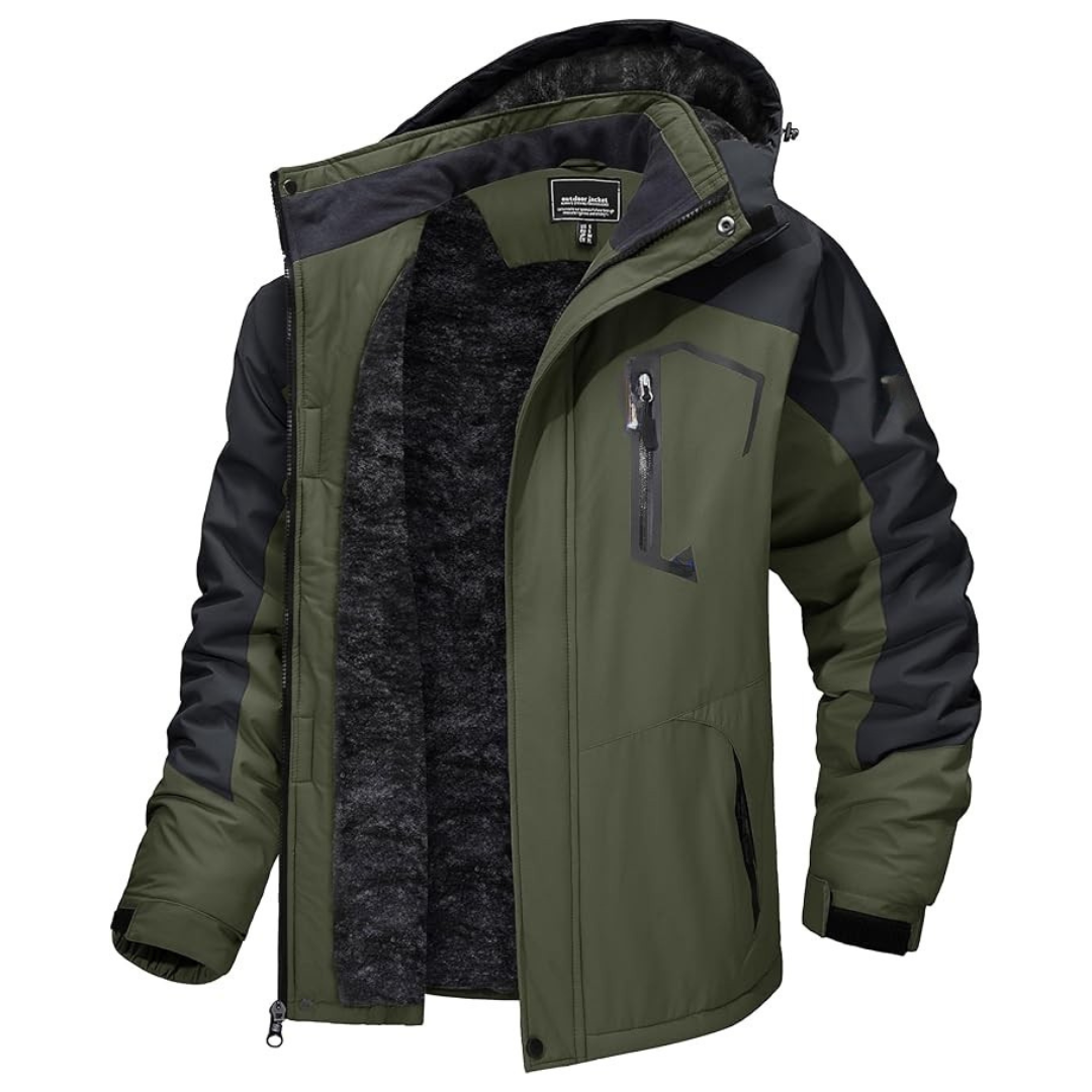 Water-Resistant Fleece Jacket for Men with Removable Hood for Skiing