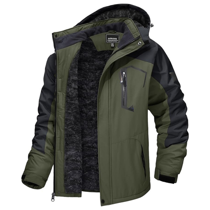 Water-Resistant Fleece Jacket for Men with Removable Hood for Skiing
