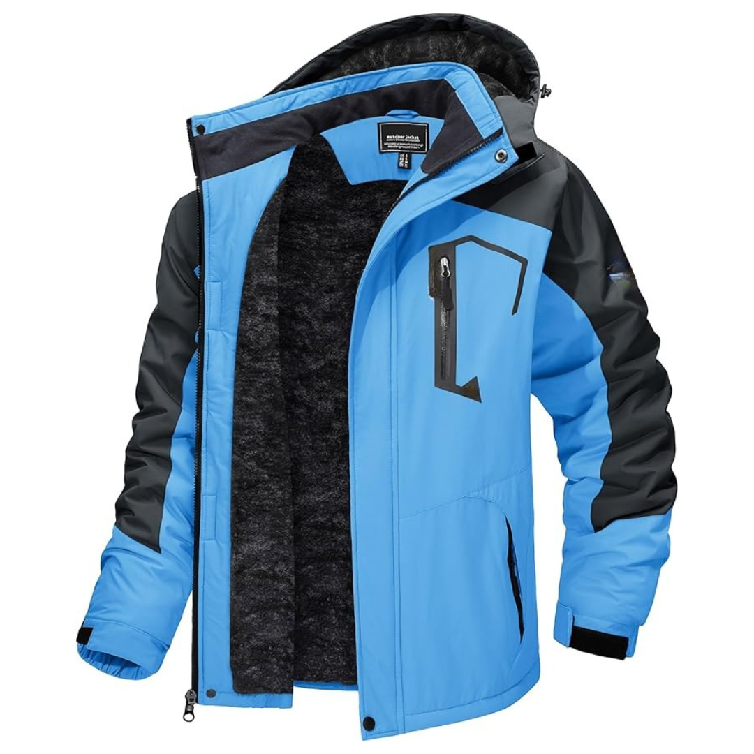 Water-Resistant Fleece Jacket for Men with Removable Hood for Skiing