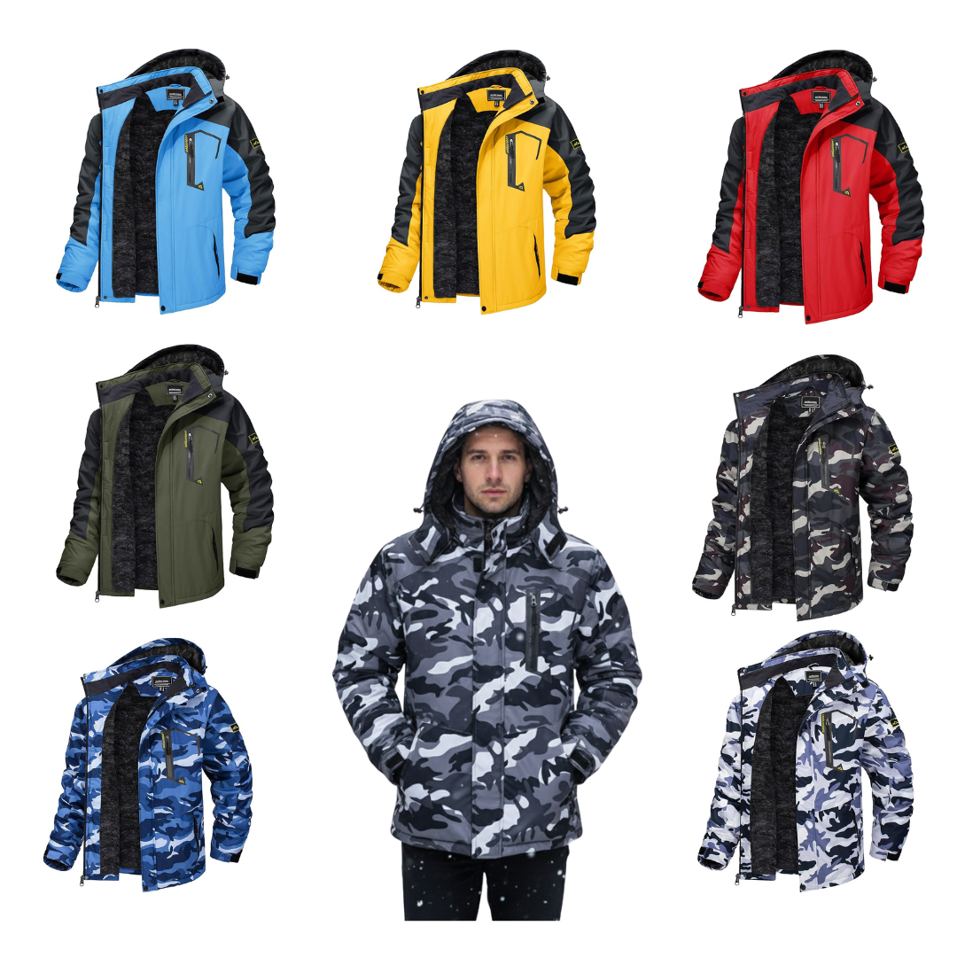 Water-Resistant Fleece Jacket for Men with Removable Hood for Skiing