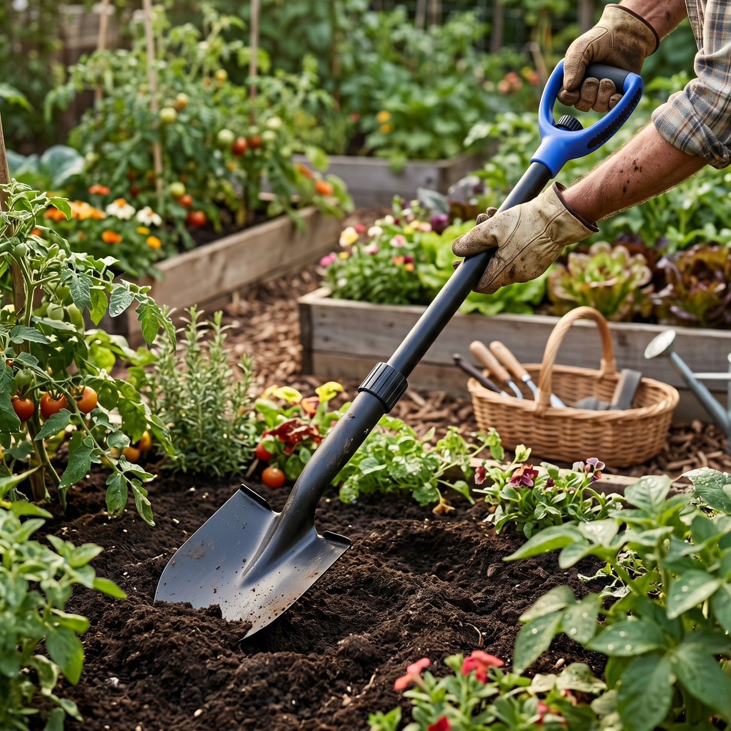 Fiberglass Shaft Metal Spade for Garden Soil Digging