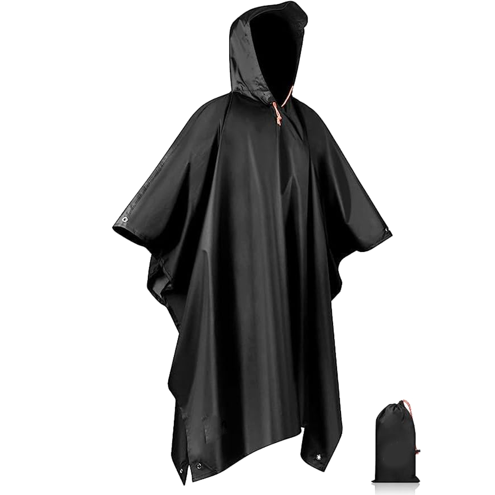 Versatile Hooded Rain Poncho with Carrying Pouch