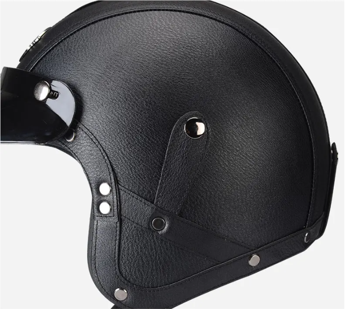 Vintage Open-Faced Motorcycle Helmet with Adjustable Goggles