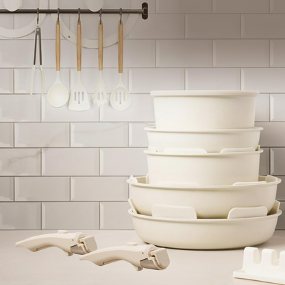 Cookware Set with Transparent Glass Lids and Detachable Handles