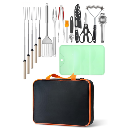 Stainless Steel Tool Set for Outdoor Cooking with Carrying Bag
