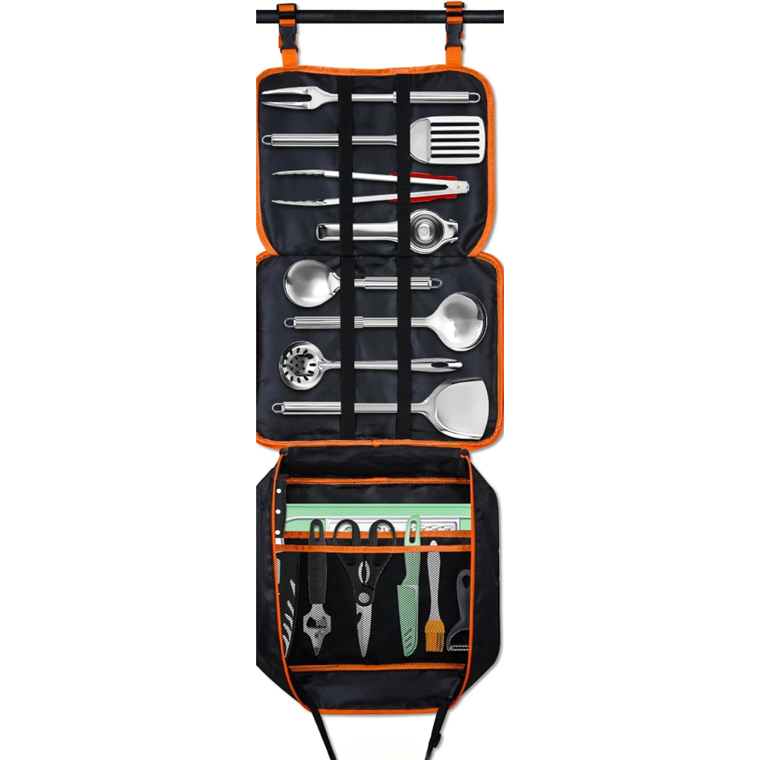 Stainless Steel Tool Set for Outdoor Cooking with Carrying Bag