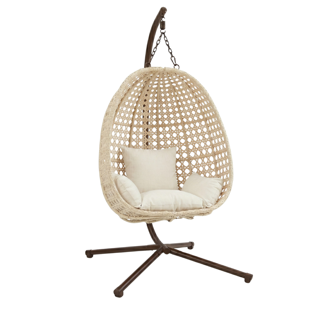 Hanging Egg Chair with Stand and Cushion - Wicker Patio Design, 350 lb Capacity