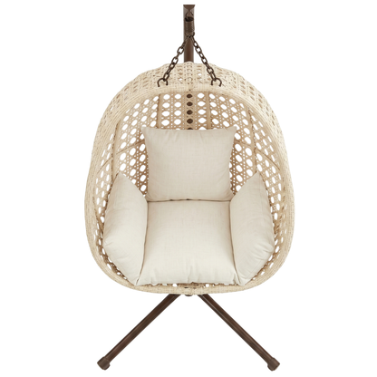 Hanging Egg Chair with Stand and Cushion - Wicker Patio Design, 350 lb Capacity