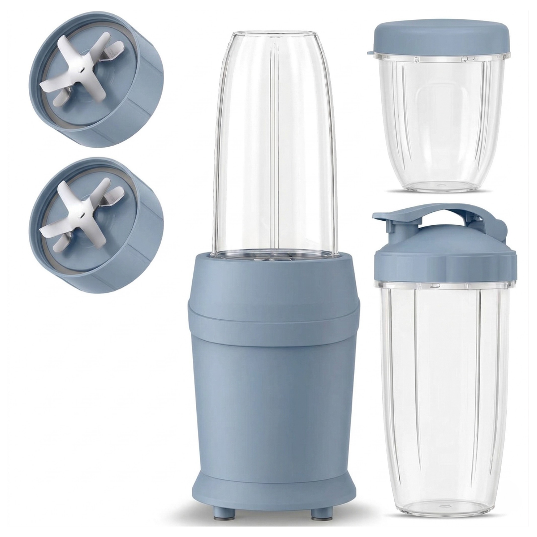 Compact Blender Set with 3 Cups and Dual 6-Blade System for Smoothies