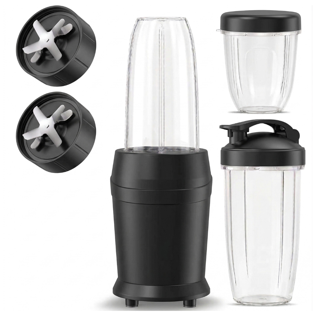 Compact Blender Set with 3 Cups and Dual 6-Blade System for Smoothies