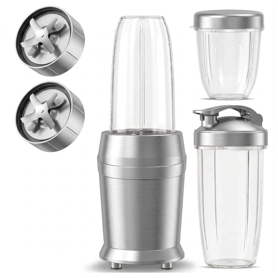 Compact Blender Set with 3 Cups and Dual 6-Blade System for Smoothies