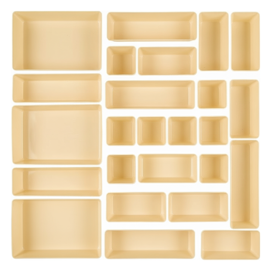 25-Piece Storage Tray Set for Organizing Plastic Drawers in 4 Sizes