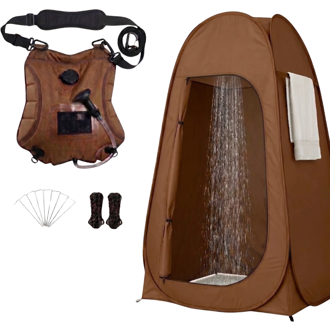 Portable Privacy Shower Tent with 5 Gallon Solar Water Bag