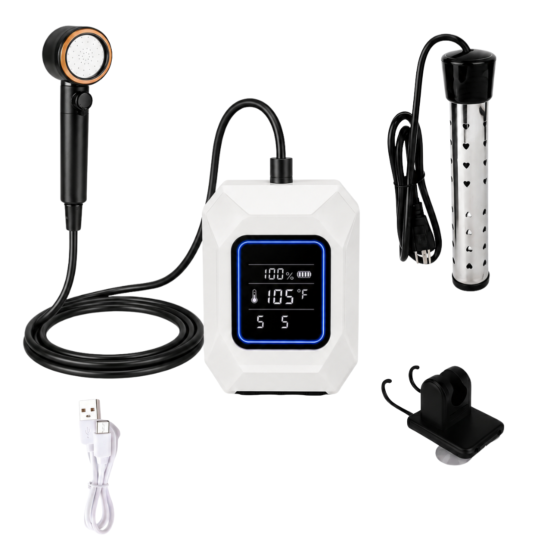 1500W Heated Portable Shower Kit for Camping with 8000mAh Battery