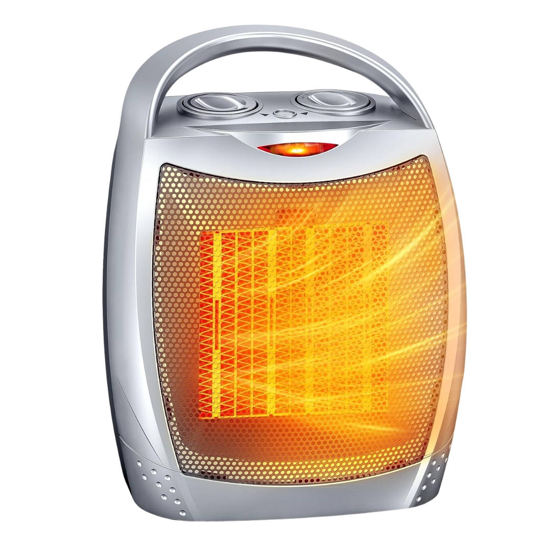 Compact Ceramic Heater with Thermostat, Fan Function, and Safety Shutoff