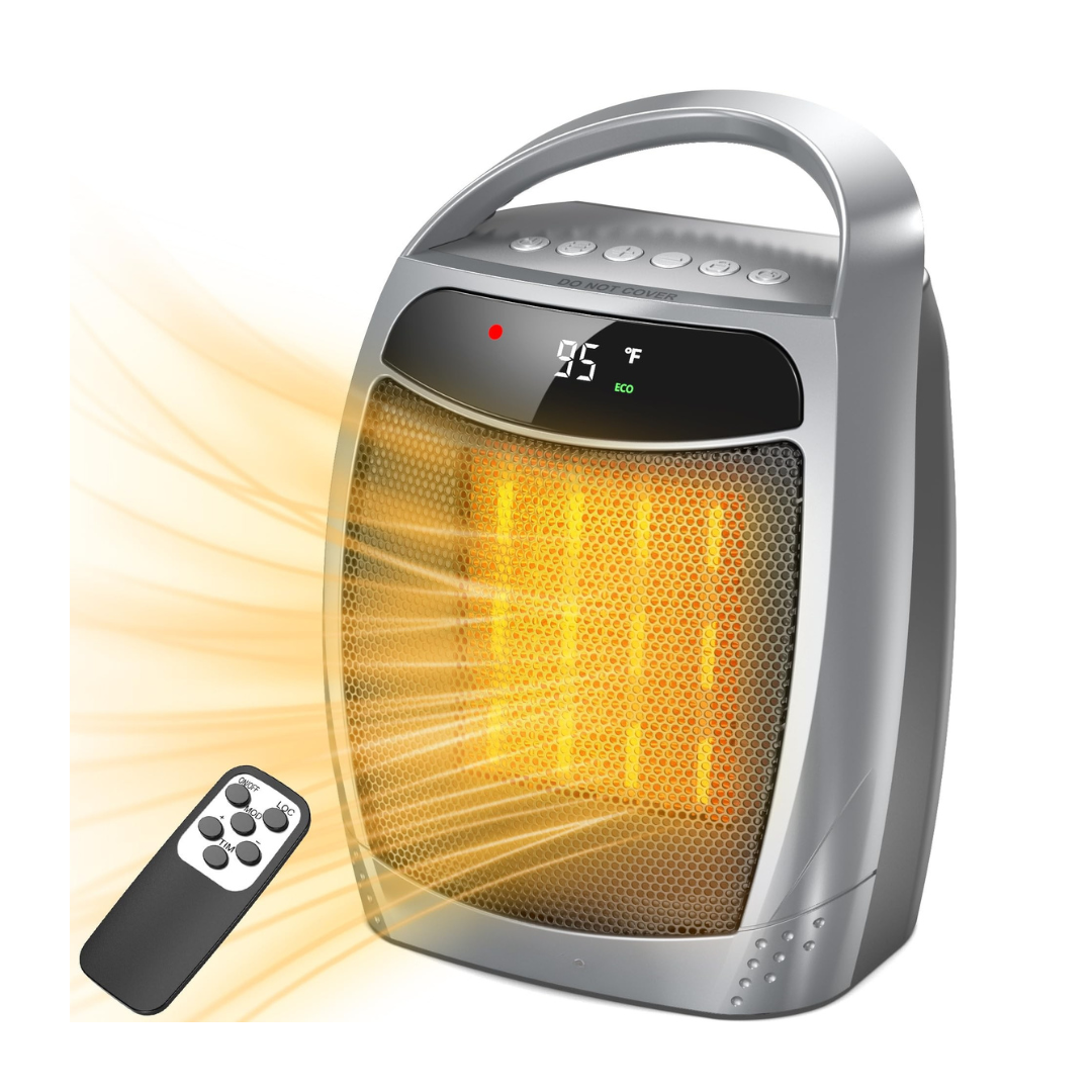 Compact Ceramic Heater with Thermostat, Fan Function, and Safety Shutoff