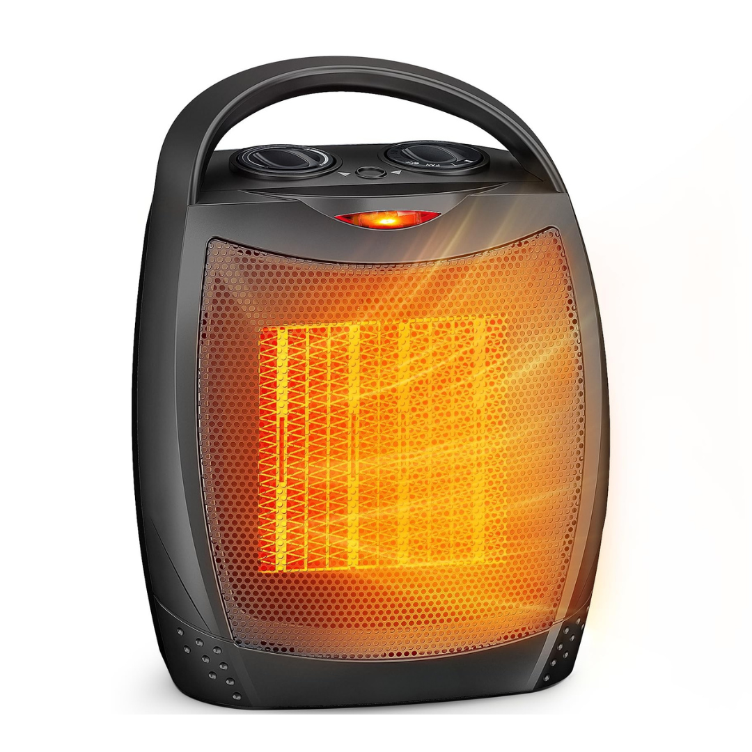 Compact Ceramic Heater with Thermostat, Fan Function, and Safety Shutoff