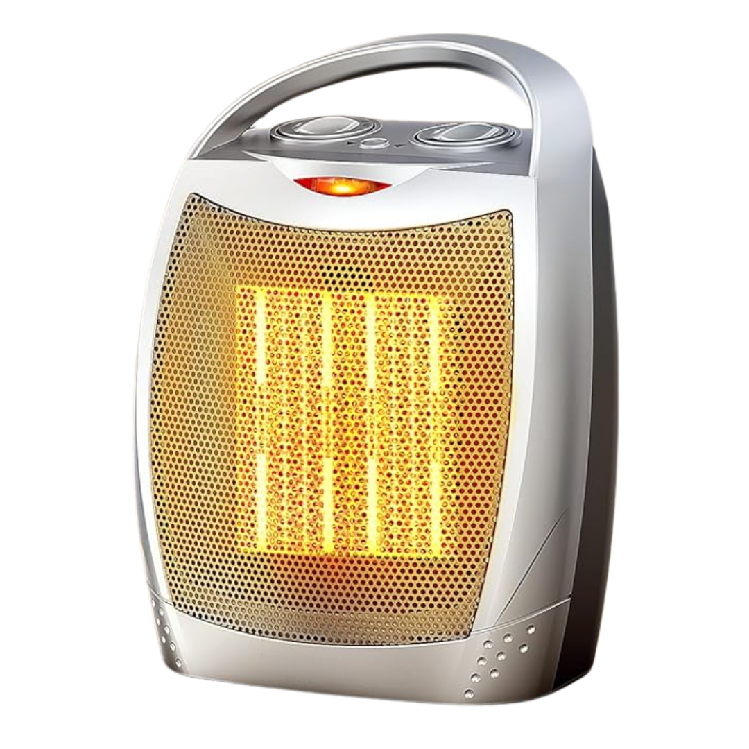 Compact Ceramic Heater with Thermostat, Fan Function, and Safety Shutoff