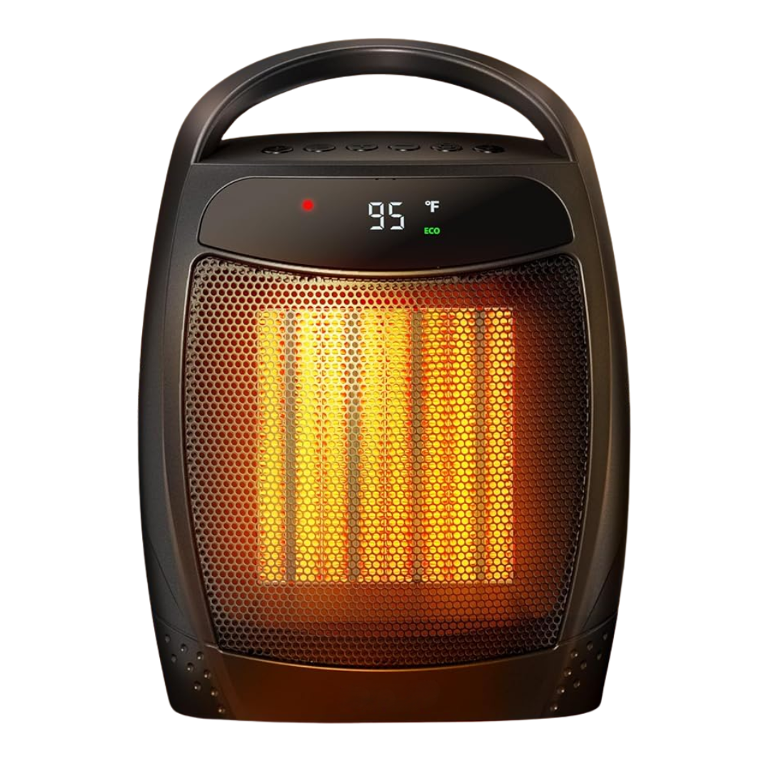 Compact Ceramic Heater with Thermostat, Fan Function, and Safety Shutoff